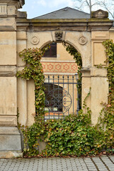 View of old building with grate door