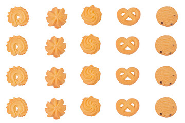 Set of danish butter cookies,homemade pastry cookies isolated on transparent background.