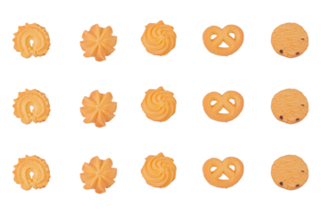 Set of danish butter cookies,homemade pastry cookies isolated on transparent background.