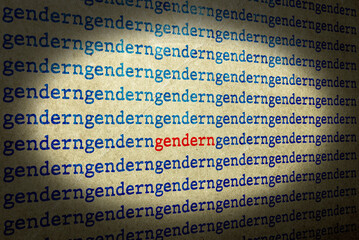 Das Wort Gendern markiert in rot