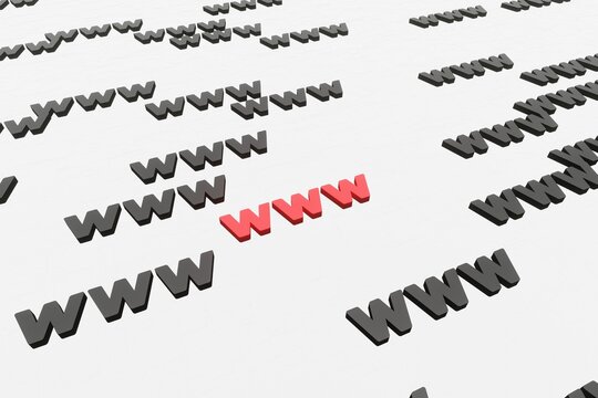 WWW symbols sign on white background 3d render. Hypertext transfer protocol secure web 3