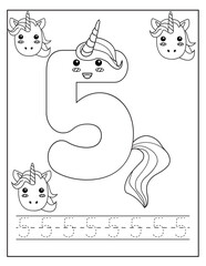 Unicorn alphabet for children education. Coloring book for kids. Activity Book. Letters preschool worksheet. English language study.	