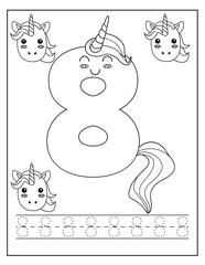 Unicorn alphabet for children education. Coloring book for kids. Activity Book. Letters preschool worksheet. English language study.	