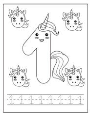 Unicorn alphabet for children education. Coloring book for kids. Activity Book. Letters preschool worksheet. English language study.	