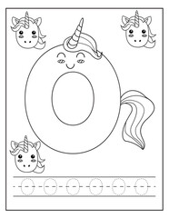 Unicorn alphabet for children education. Coloring book for kids. Activity Book. Letters preschool worksheet. English language study.	