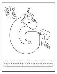 Unicorn alphabet for children education. Coloring book for kids. Activity Book. Letters preschool worksheet. English language study.	