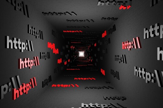 Http symbol sign in black tunnel background 3d render. Hypertext transfer protocol secure web 3