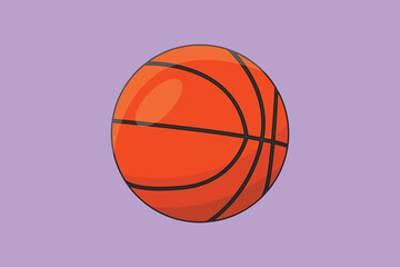 Cartoon flat style drawing basketball ball icon label. Athletic equipment. Sport education. Textured ball for indoor sport. Team game tournament, competition poster. Graphic design vector illustration