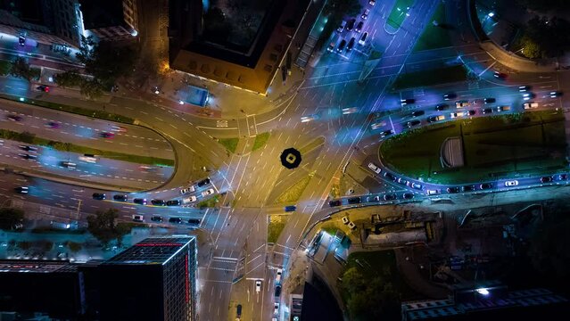 night illumination stuttgart city center traffic street square aerial topdown panorama 4k timelapse germany