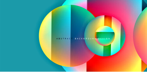 Colorful shiny and glossy circles abstract composition with light and shadow effects, geometric vector abstract background