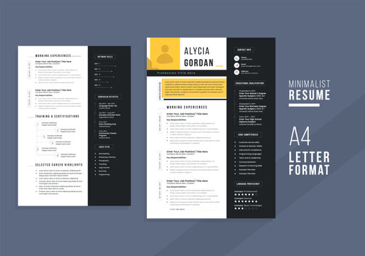 Minimalist CV / resume and cover letter - minimal design - black and white background vector - stylish minimalism