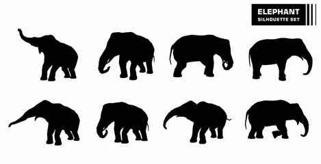 vector set of elephant character silhouettes 
