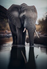 Fototapeta na wymiar Elephant drinking from a river with its trunk, generative ai