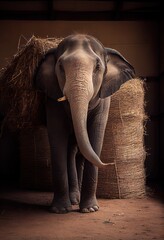 Elephant holding a bunch of hay in its trunk, generative ai