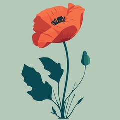 One red poppy flower created with Generative AI technology