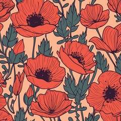 Red poppy flowers background created with Generative AI technology
