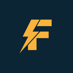 F Letter Logo With Lightning Thunder Bolt Vector Design. Electric Bolt Letter F Logo Vector Illustration.