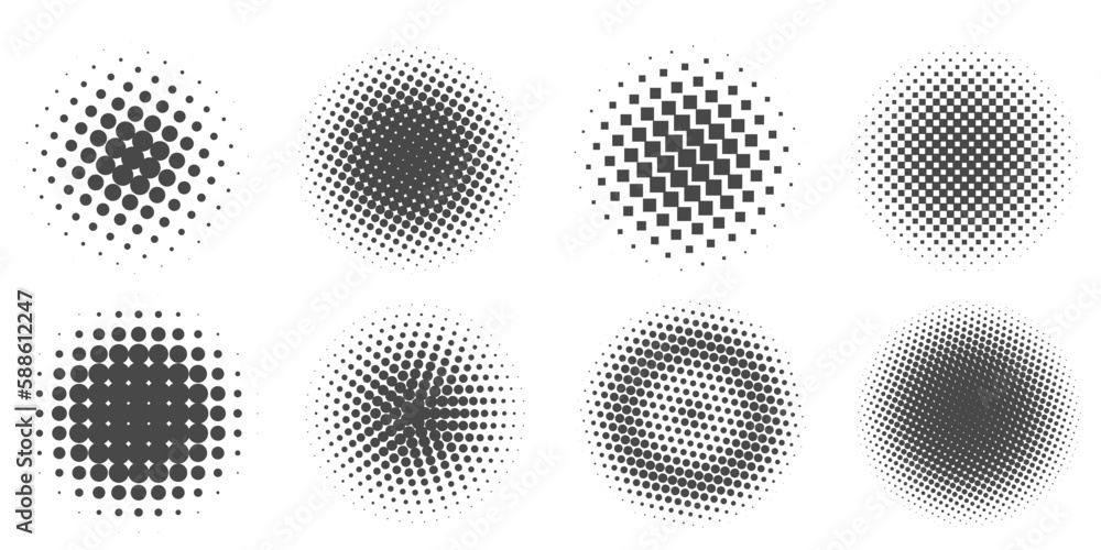 Poster circle dots with halftone pattern. round gradient background. elements with gradation points texture