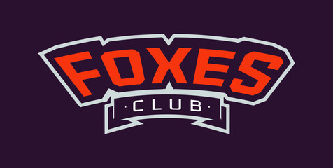 Bold sports font for fox mascot logo. Text style lettering for esport, fox mascot logo, sport team, college club. Font on ribbon. Vector illustration isolated on background