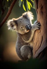 Koala climbing up a tree, generative ai