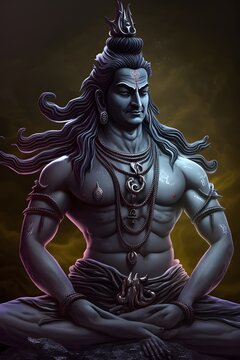 Lord Shiva in a transcendental spiritual image against the background of the cosmos. Mahamaya. Gurudeva. Generative AI