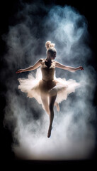 Obraz na płótnie Canvas Ballerina Ballet Dancer in Ballet Gown in Smoky Background Generative AI