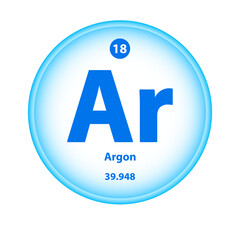 Structure Chemical element Argon (Ar) symbol. Science atom table atomic icon. Simple circle blue white guardian vector illustration 3D. Atomic number for Lab science or chemistry class.