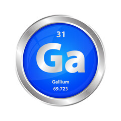 Icon structure Gallium (Ga) chemical element round shape circle blue. Chemical element of the periodic table. Sign with atomic number. Study in science for education. 3D vector illustration.	