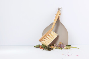 Garbage collection at home. Dustpan and dust brush. House cleaning. Tools for cleaning the house....