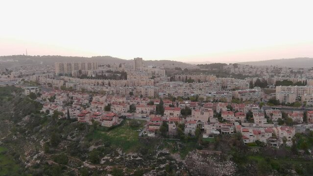 Gilo neighborhood aerial view, Jerusalem, Israel

Israeli settlement in south-western East Jerusalem, Drone view, Israel 2023 
