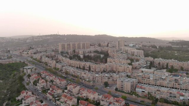 Gilo neighborhood drone view, Jerusalem, Israel

Israeli settlement in south-western East Jerusalem, Drone view, Israel 2023 
