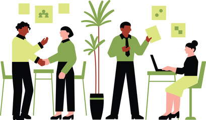 Business people working in office vector illustration. Businessmen and businesswomen working together in the office.