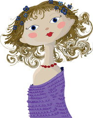 Cute girl with blue eyes. Vector file.