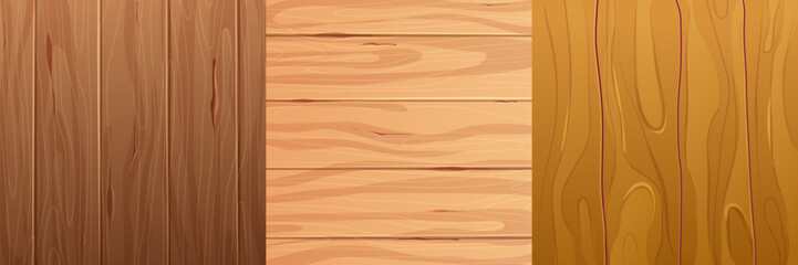 Set wooden material, textured surface wood comic background in cartoon style. Wall, panel for game, ui design