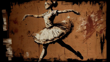 Oil Painted Wall Painting of Ballerina Ballet Dancer Colorful Watercolor Art AI Generative