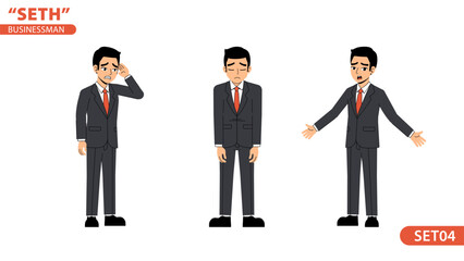 Seth Business Man Failure Tired Lost Pose Overthinking Standing Character Design Set