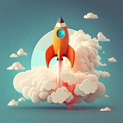 Space rocket flying toward the clouds believable rocket icon Having a successful company concept, generative ai