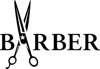 Stylized of Barber shop logo template on white background vector illustration . barber shop silhouette.