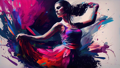 Fototapeta na wymiar Colorful Watercolor Ballerina Oil Painted Ballet Dancer AI Generative
