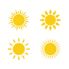 Sun icon set. Yellow sun vector icons collection.