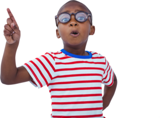 Cute boy shaking finger saying no to camera