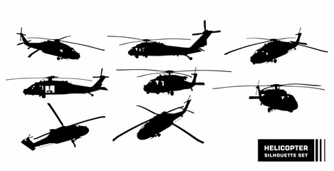 vector set of helicopter war vehicle silhouettes