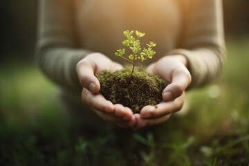 Fototapeta premium Environment Earth In the hands of trees growing seedlings, AI Generative