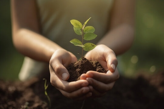 Environment Earth In the hands of trees growing seedlings, AI Generative