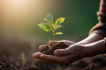 Environment Earth In the hands of trees growing seedlings, AI Generative