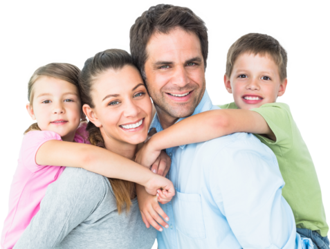 Portrait of smiling parents giving piggy-back to children 