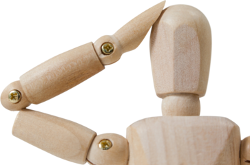 Confused 3d wooden figurine with hand on head