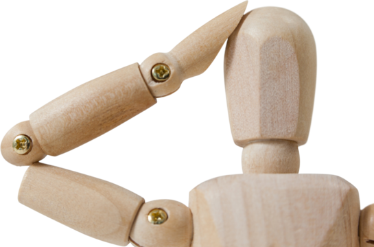 Confused 3d wooden figurine with hand on head