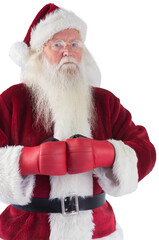 Santa Claus wears boxing gloves