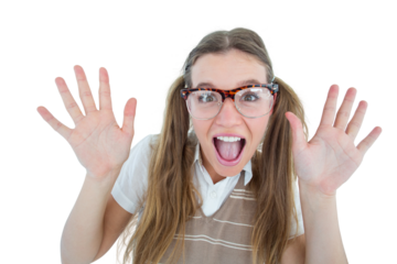 Female geeky hipster smiling at camera 